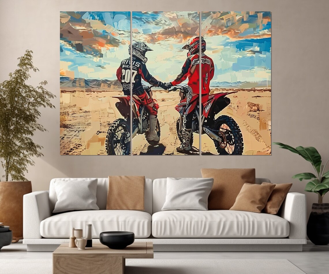 Motocross Riders Desert Dirt Bikes Vintage Painted Style Sports Poster - Image 4