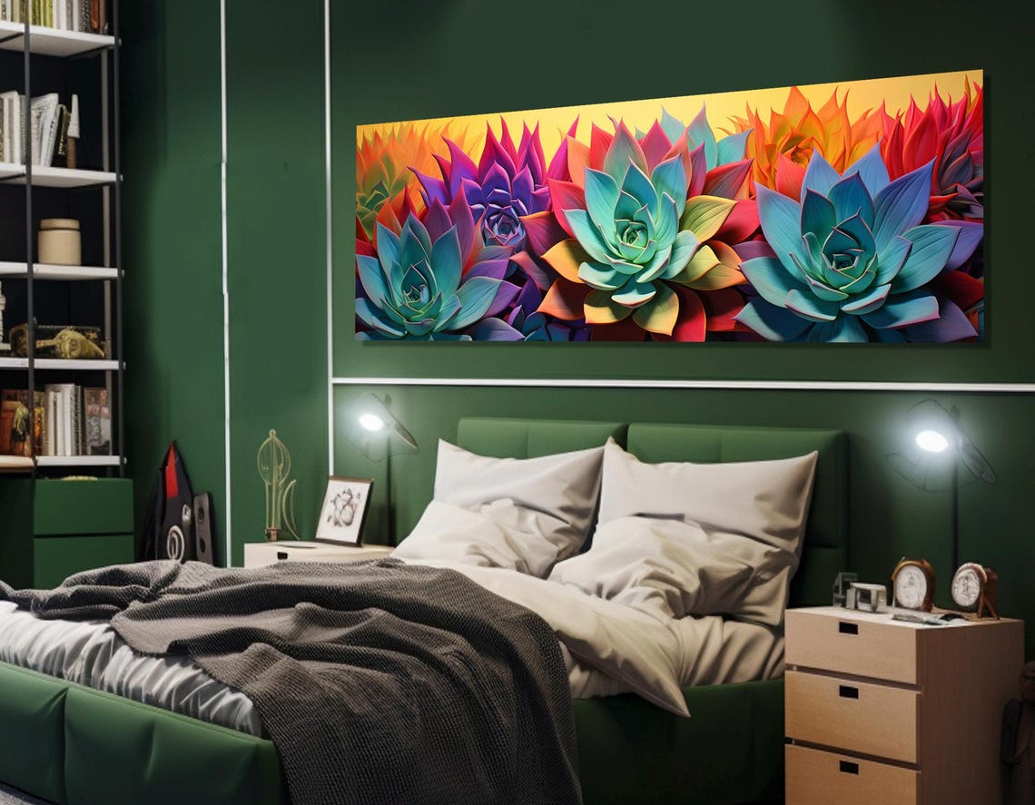 Rainbow Succulent Row Bold Color Modern Botanical Wall Art Poster - Image 3