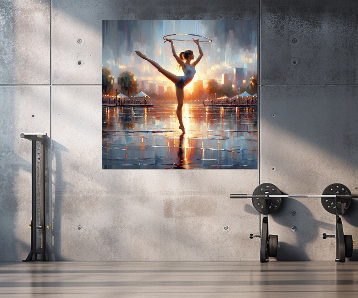 Gymnast With Hoop City Street Sunset Dance Art Painting Poster - Image 3