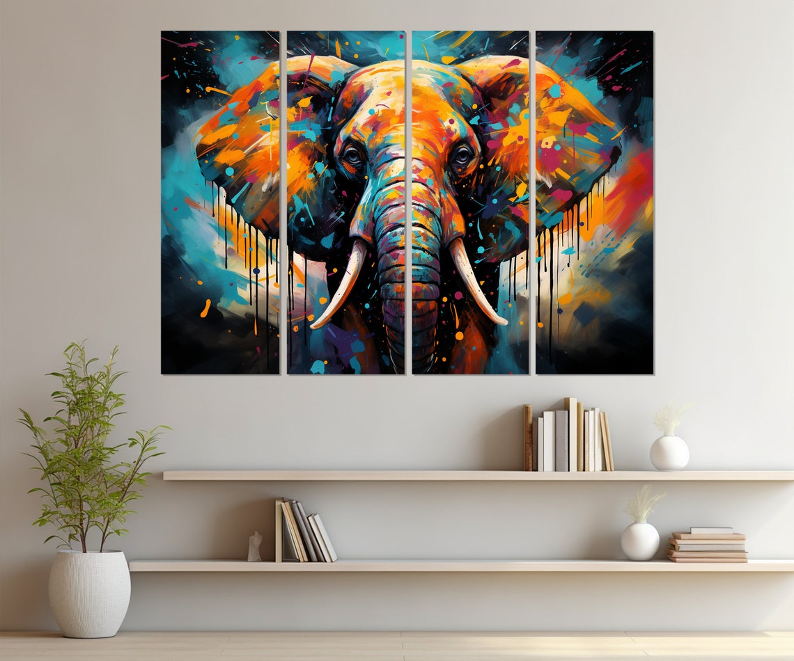 Colorful Elephant Pop Art Portrait With Paint Splashes Poster - Image 2