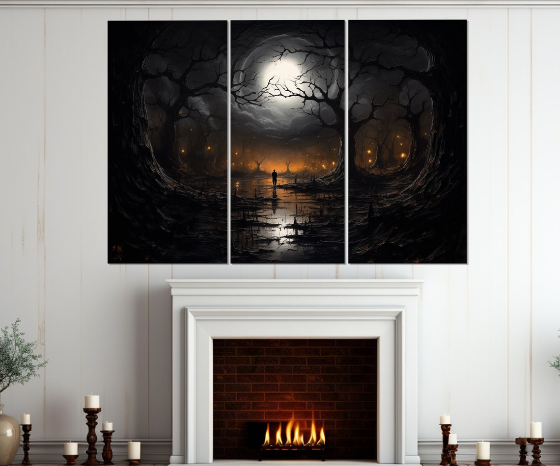 Dark Fantasy Forest Twisted Trees Full Moon Swamp Gothic Poster - Image 3