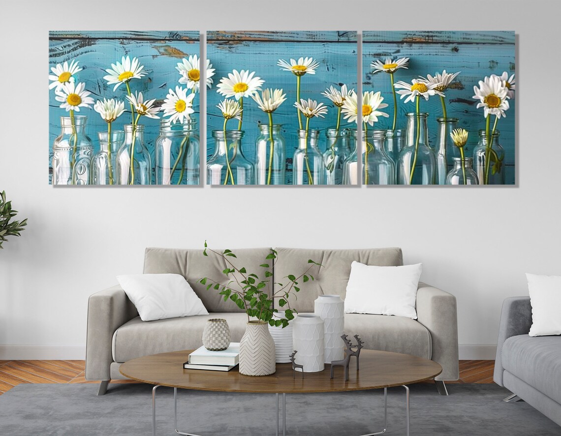 Glass Vases With Daisies, Modern Floral Art Print - Image 4