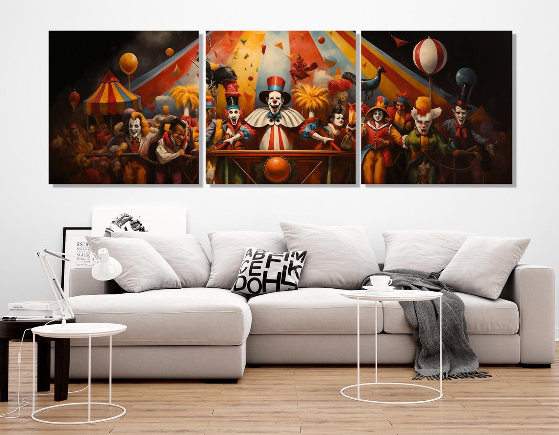 Scary Vintage Circus Clowns Big Top Dark Carnival Painting Poster - Image 4