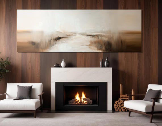 Neutral Tones Abstract Print Soft Colors River Painting Rustic Landscape Poster Nature Landscape Framed And Ready To Hang