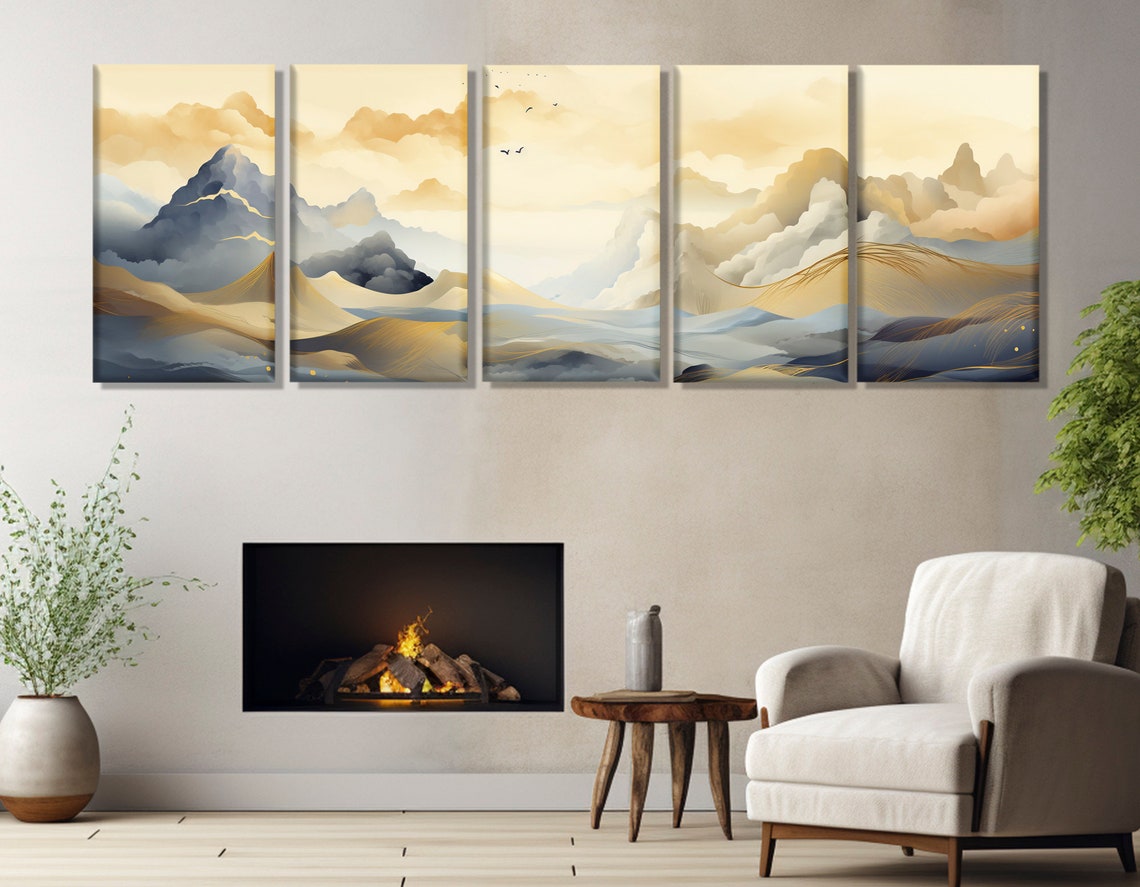 Abstract Mountains Painting Mid Century Mountains Print Boho Wall Art Large Mid Century Wall Decor Framed And Ready To Hang - Image 3