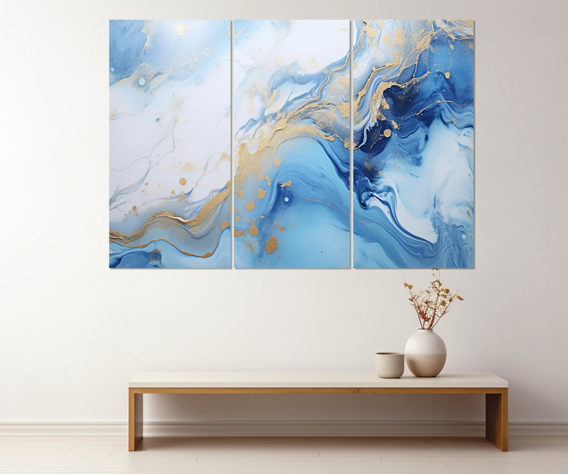 Blue White Marble Gold Veins Ocean Abstract Modern Luxury Poster - Image 3