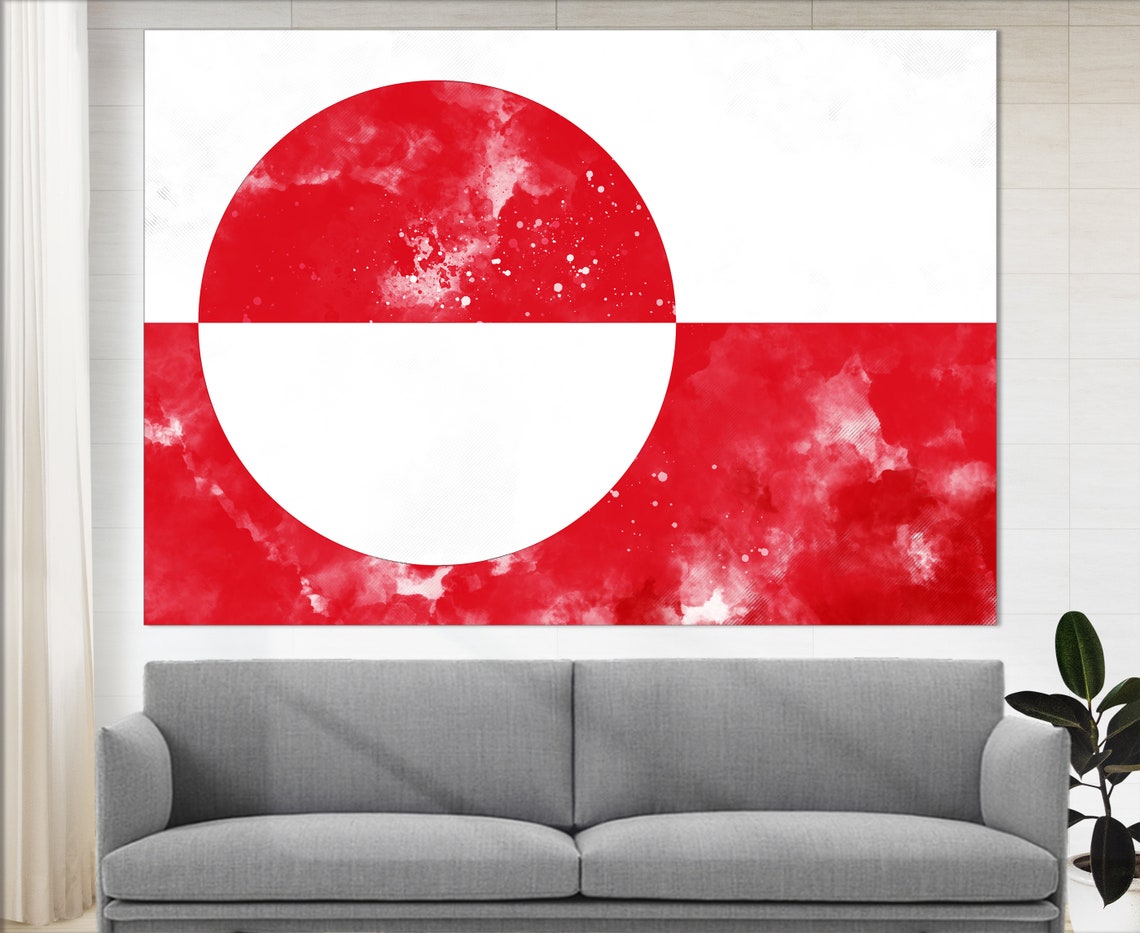 Greenland Flag Watercolor Red Sun Disc Arctic Canvas Wall Art Poster
