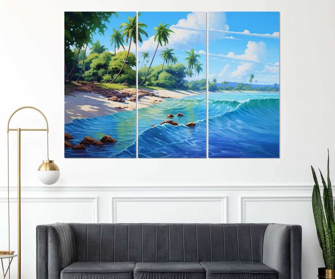 Paradise Beach Painting Print Beach Wall Art Tropical Coast Painting Framed And Ready To Hang