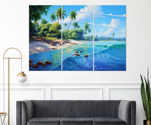 Paradise Beach Painting Print Beach Wall Art Tropical Coast Painting Framed And Ready To Hang