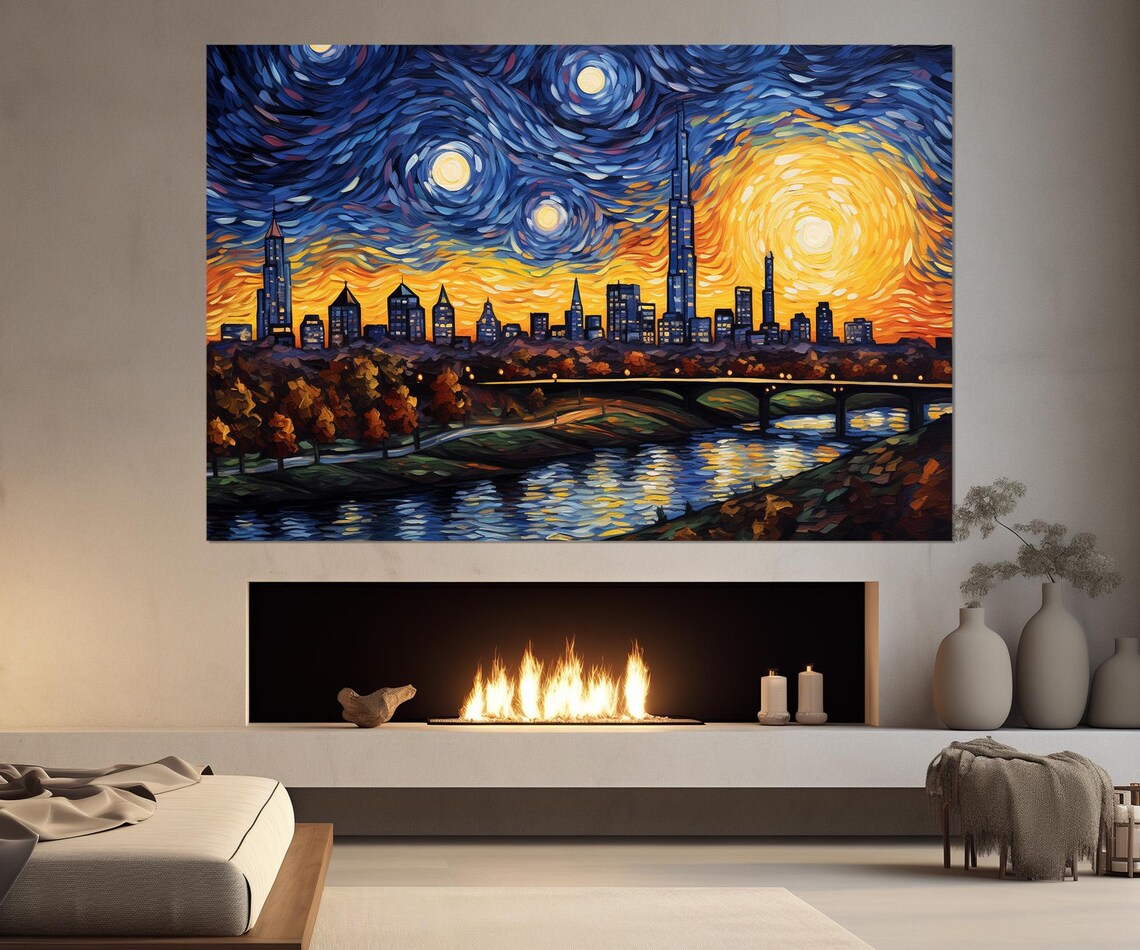 Oklahoma City Skyline Starry Night Style Van Gogh Painting Poster