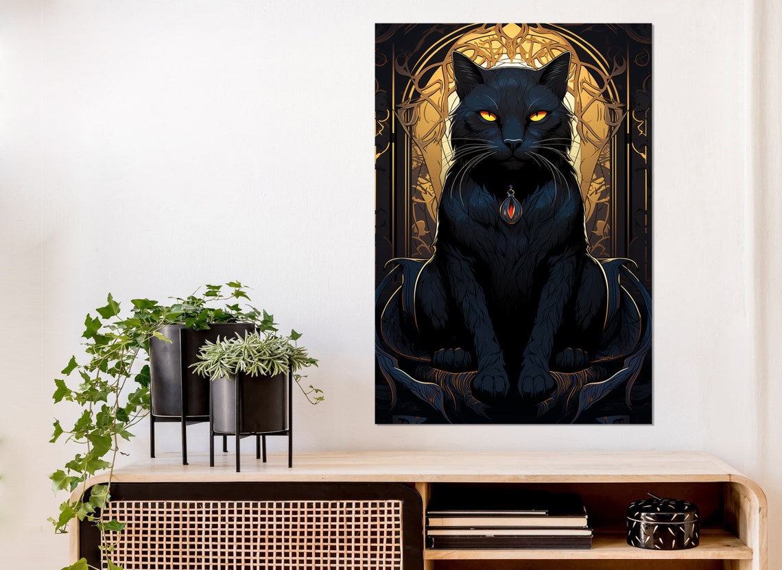 Black Cat Mystical Painting Art Print