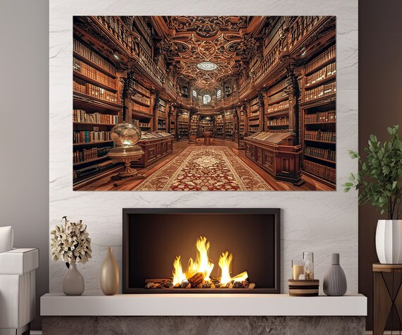 Grand Baroque Old Library Interior Painting Dark Academia Poster
