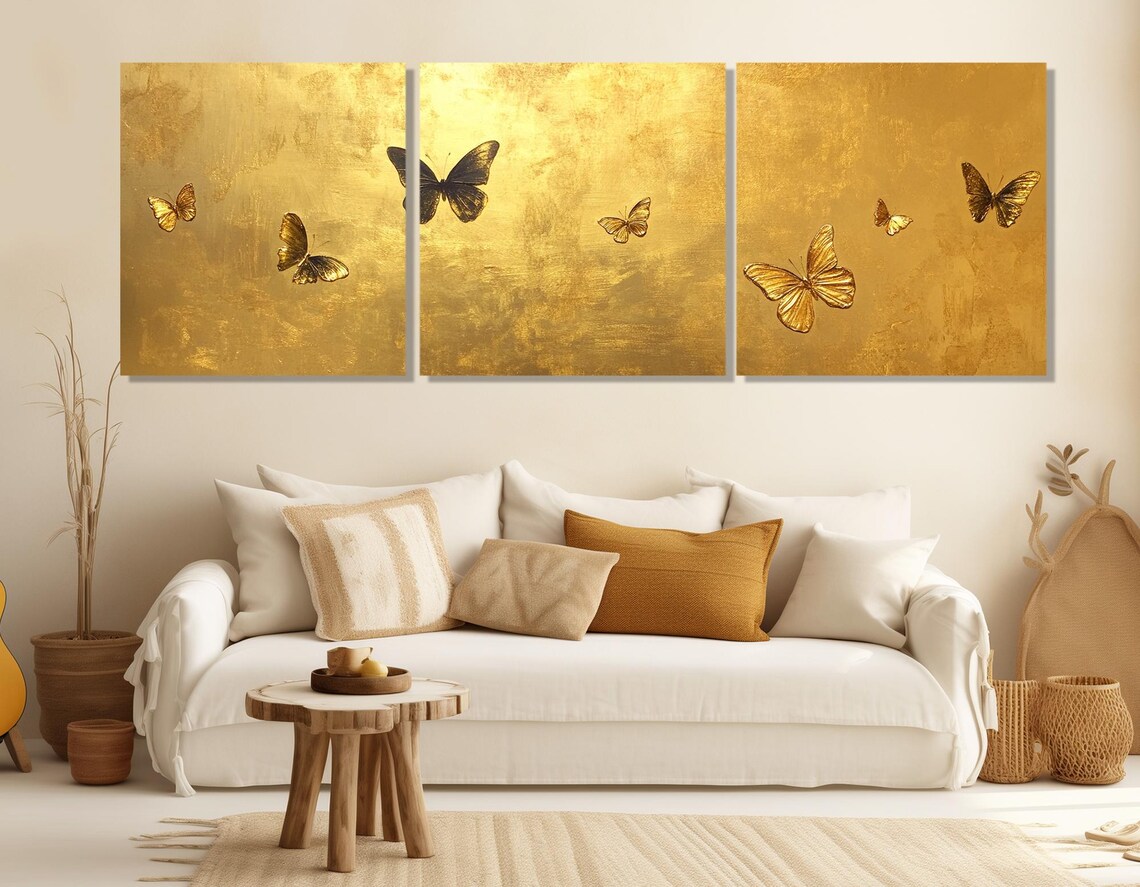 Golden Butterflies Gold Leaf Textured Luxury Painting Wall Art Poster - Image 4