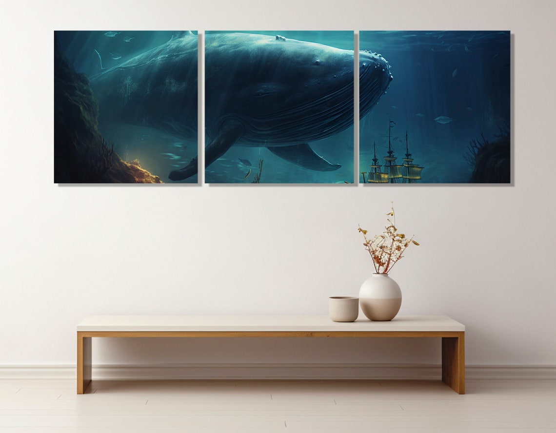 Majestic Blue Whale Underwater Giant Sailing Ship Scale Ocean Poster - Image 4