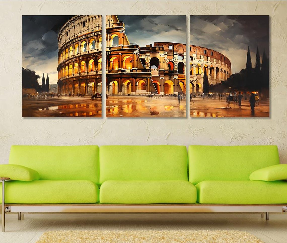 Colosseum Rome Italy Golden Hour Panoramic Three Panel Triptych Poster - Image 2
