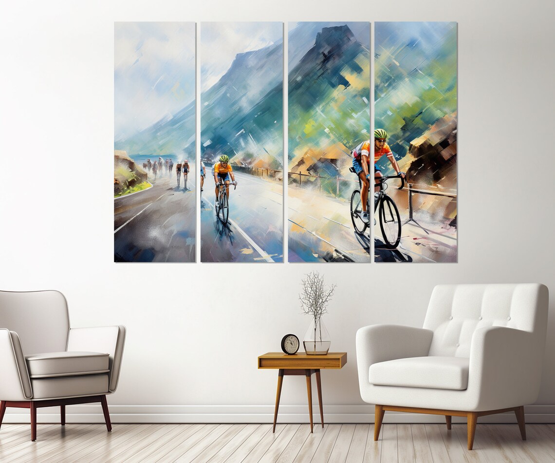 Road Cyclists Racing Mountain Pass Watercolor Action Sports Wall Art - Image 2