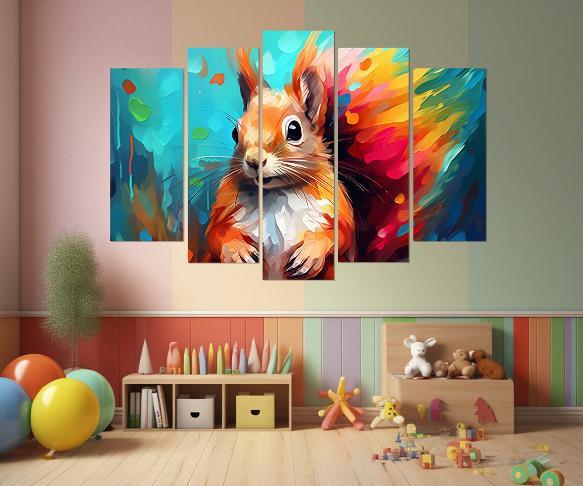 Cute Squirrel Abstract Art Print, Animal Decor - Image 3