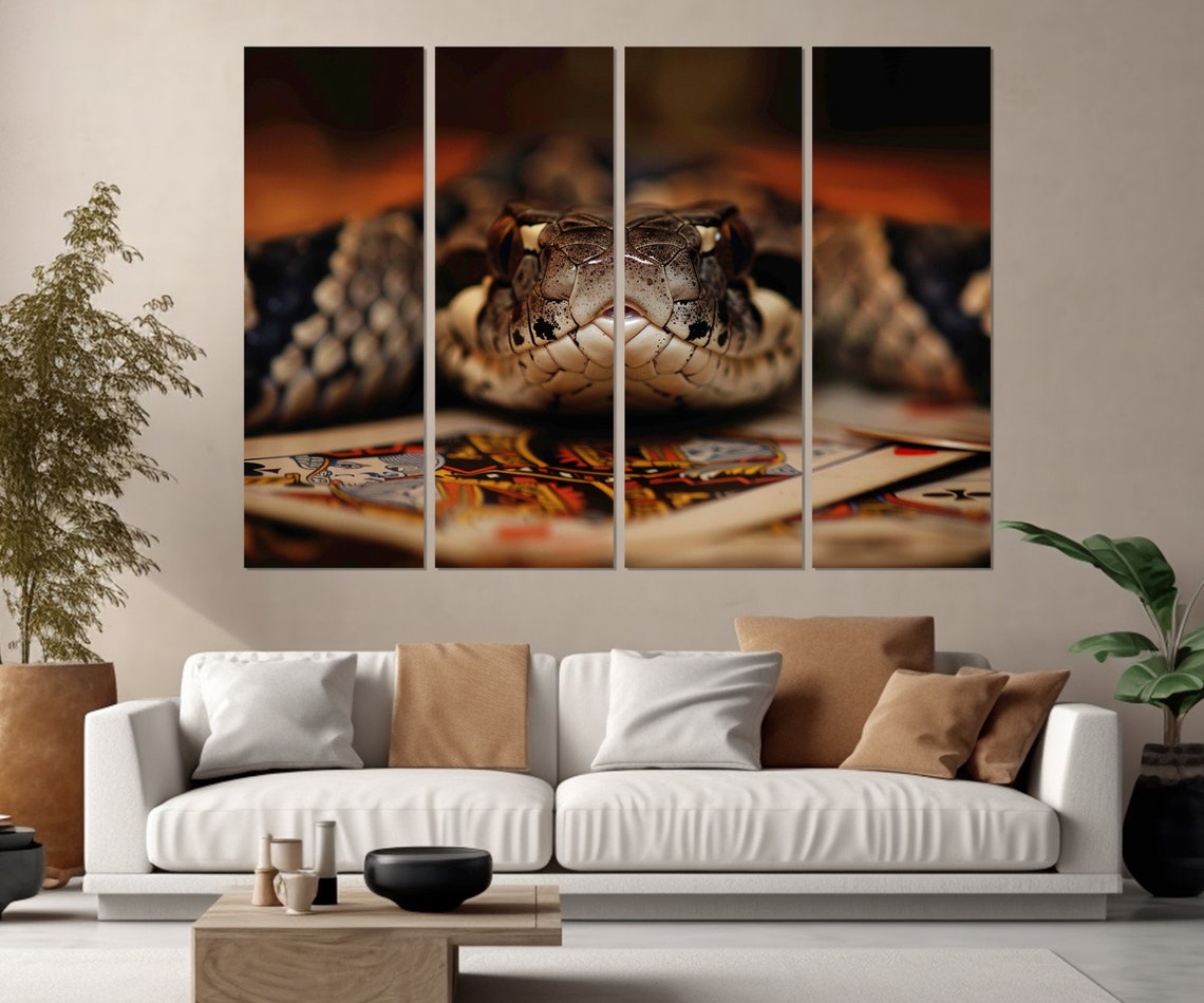 Python Snake Coiled Playing Cards Close Up Dark Dramatic Animal Poster - Image 2