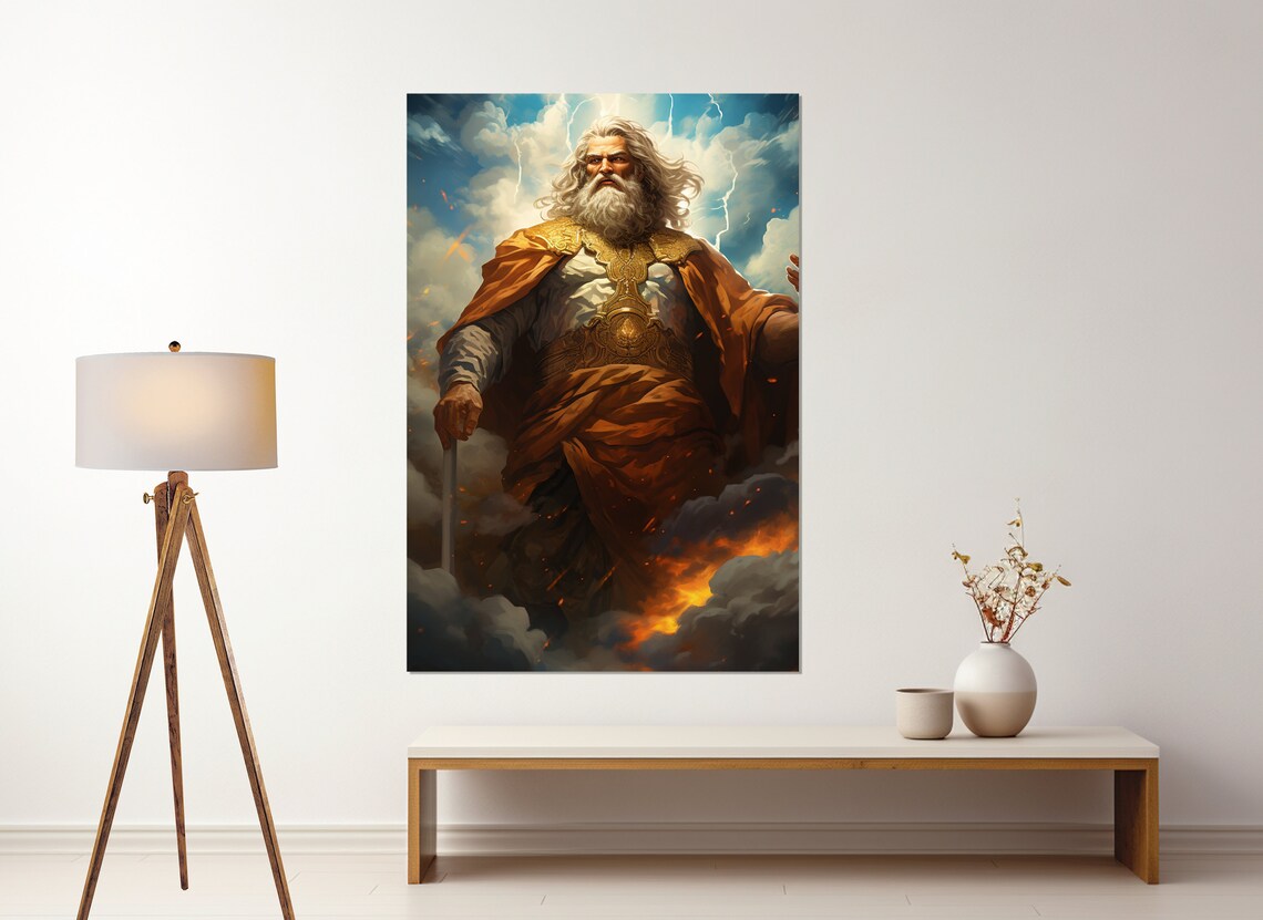Zeus King Of Gods Golden Robes Storm Clouds Mythology Art Poster