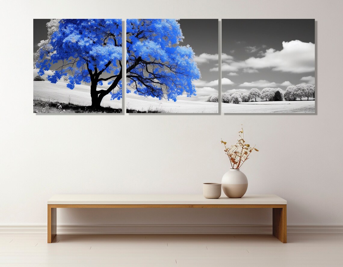 Blue Blossom Tree Print Large Abstract Tree Wall Art Blue Tree Painting Abstract Nature Art Framed And Ready To Hang - Image 4