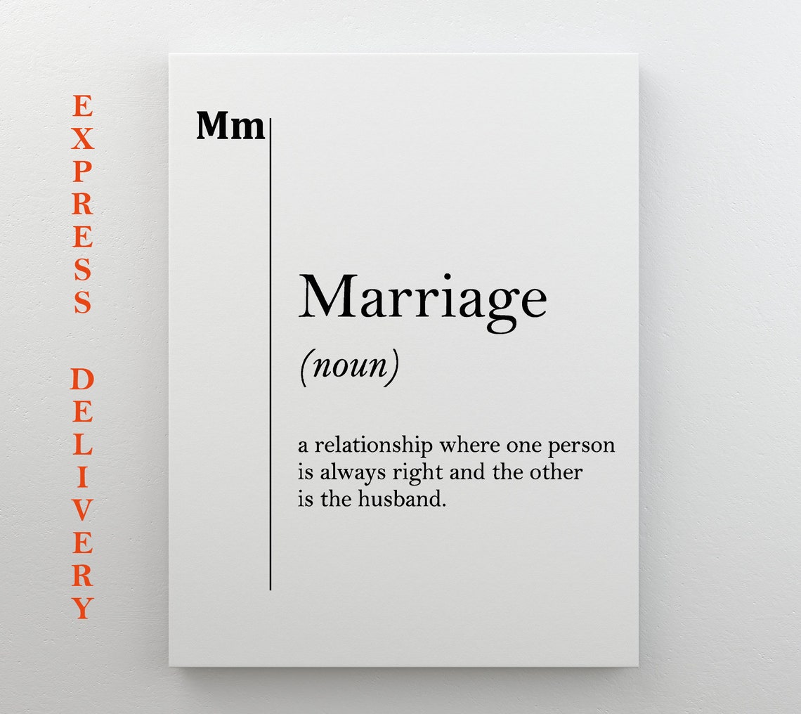 Marriage Definition Funny Quote Print Black White Typography Poster