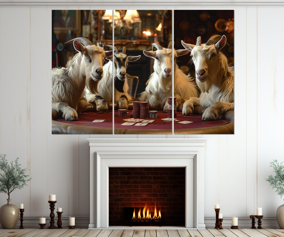 Funny Goats Playing Poker Cards Chips Pub Party Humorous Wall Poster - Image 4