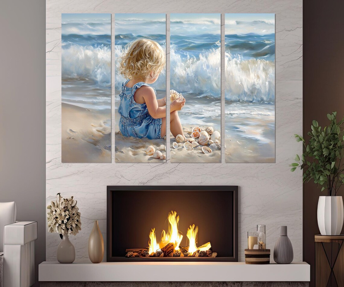 Little Blonde Kid on the Beach, Abstract Art Print - Image 4