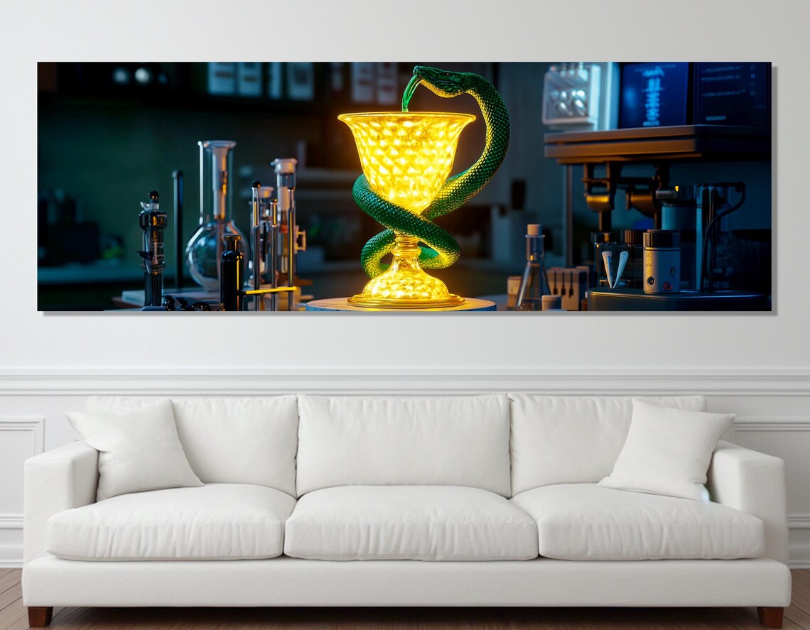 Golden Bowl Of Hygieia Glowing Pharmacy Serpent Chalice Symbol Poster