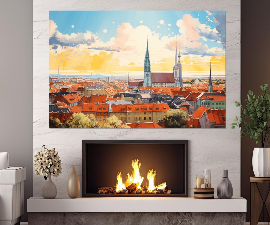 Zagreb Croatia Old Town Skyline Cathedral Towers Sunset Travel Poster - Image 2