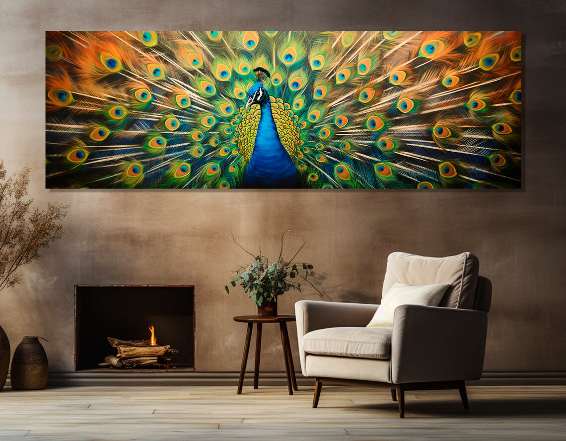Peacock Painting Art Print, Modern Colorful Bird Decor