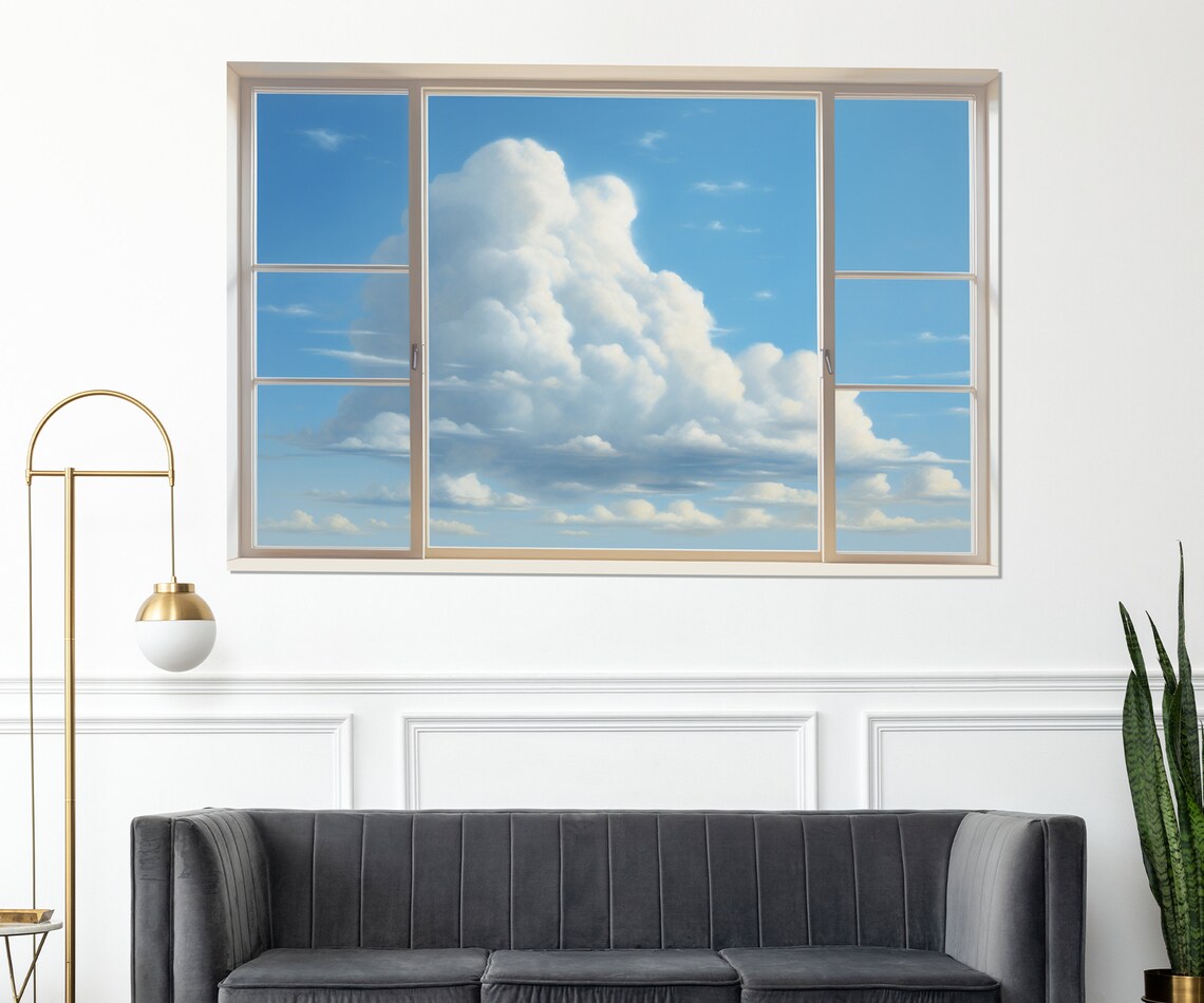 Window With A Sky View Art Print, Faux Window View