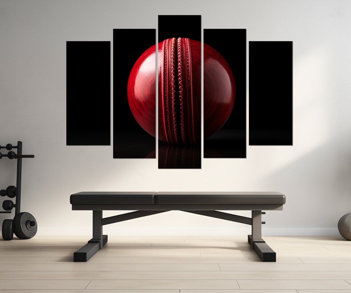 Red Cricket Ball Close Up on Black Dramatic Sports Canvas Wall Art - Image 3
