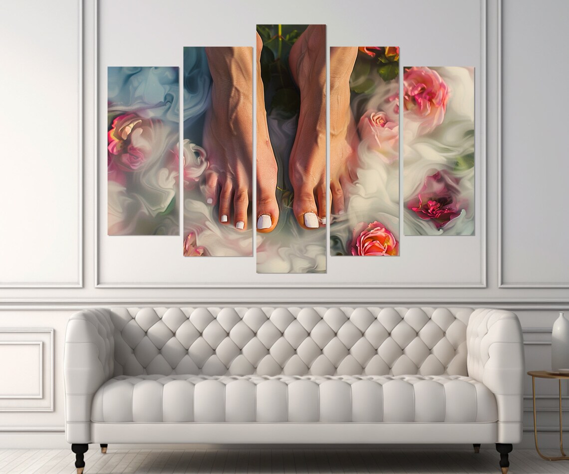 Woman Feet With Pedicure in Rose Petal Bath Relaxing Spa Salon Wall Art - Image 3