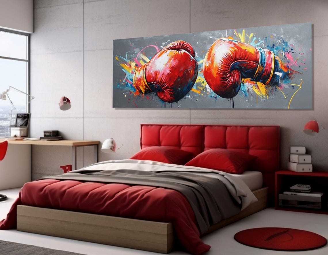 Red Boxing Gloves Colorful Graffiti Paint Splash Sports Wall Poster - Image 2