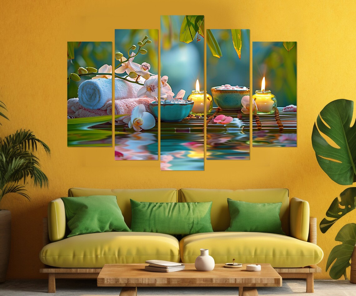 Zen Spa Scene Towels Orchids Candles Calm Water Serene Relaxation Wall Art - Image 2