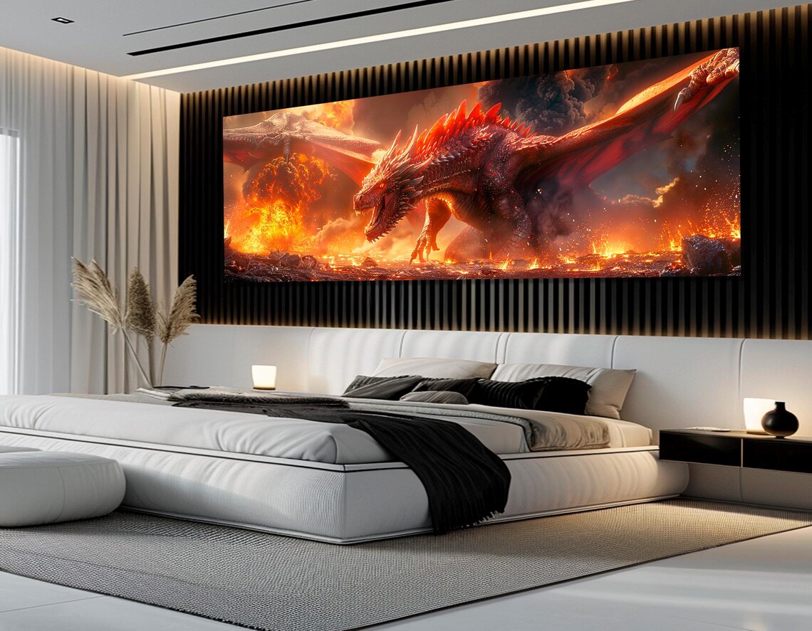 Fantasy Dragons in Fire Poster, Mythical Wall Art - Image 3