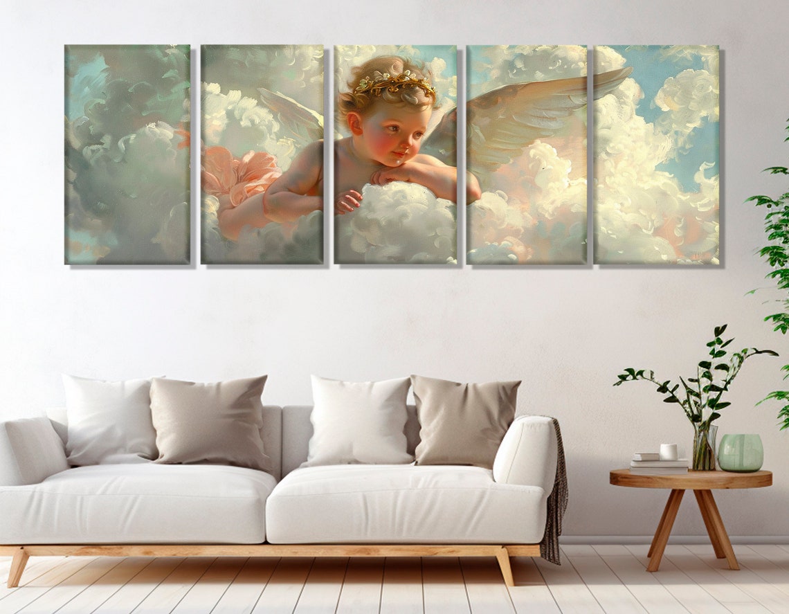 Cupid On Clouds Classical Romantic Angel Cherub Painting Poster - Image 3
