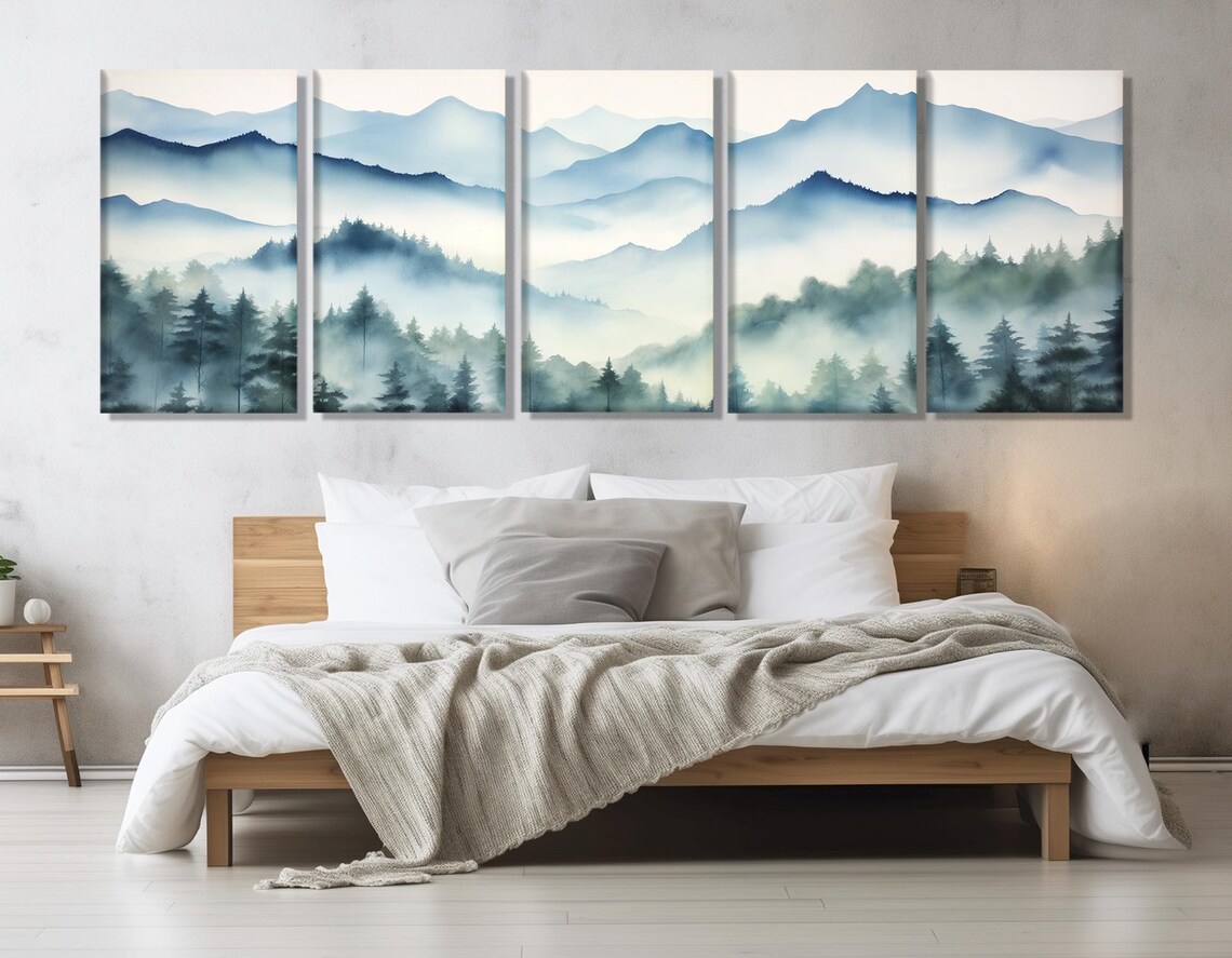 Blue Ridge Mountains Misty Forest Layers Watercolor Nature Art Poster - Image 3