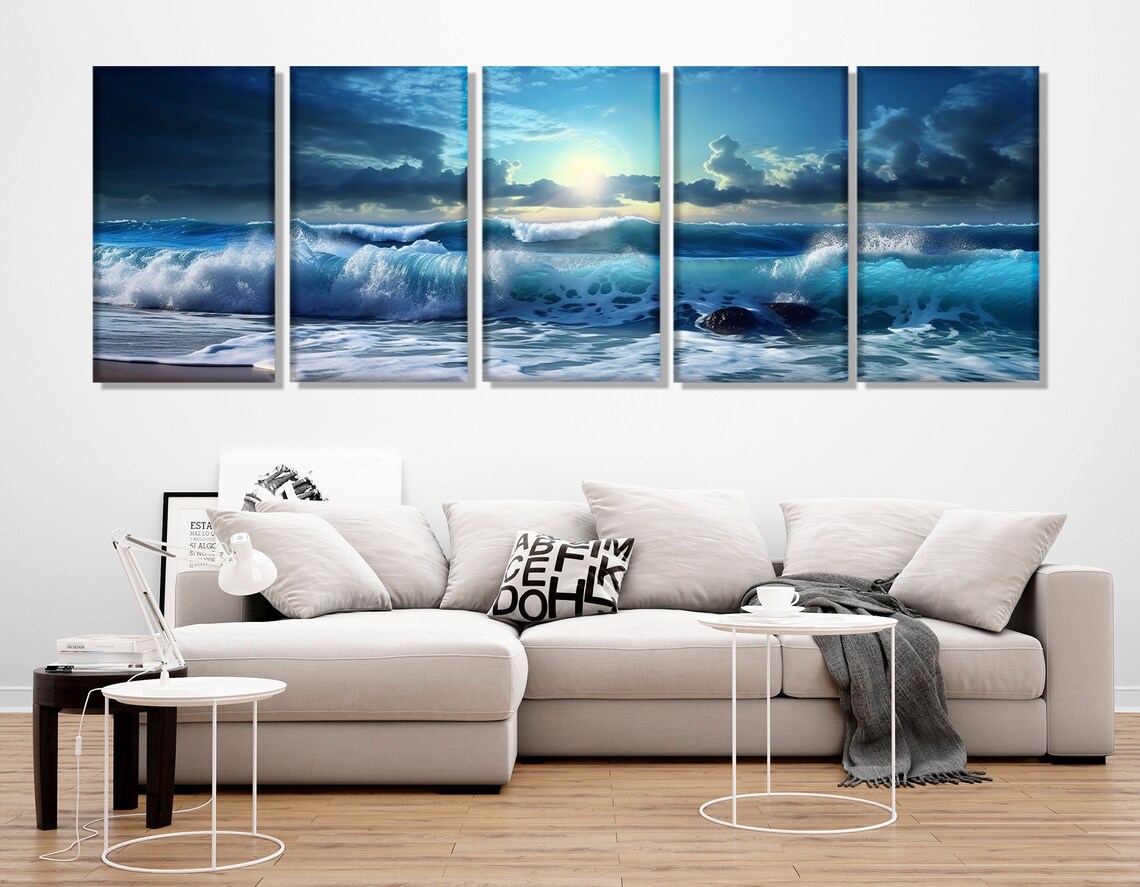 Abstract Sea Waves Panoramic Art Print for Bedroom - Image 2