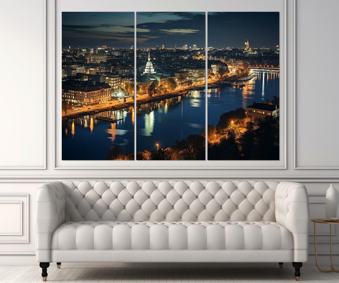 Belgrade Serbia Night Skyline River Reflection City Lights Dusk Poster - Image 3
