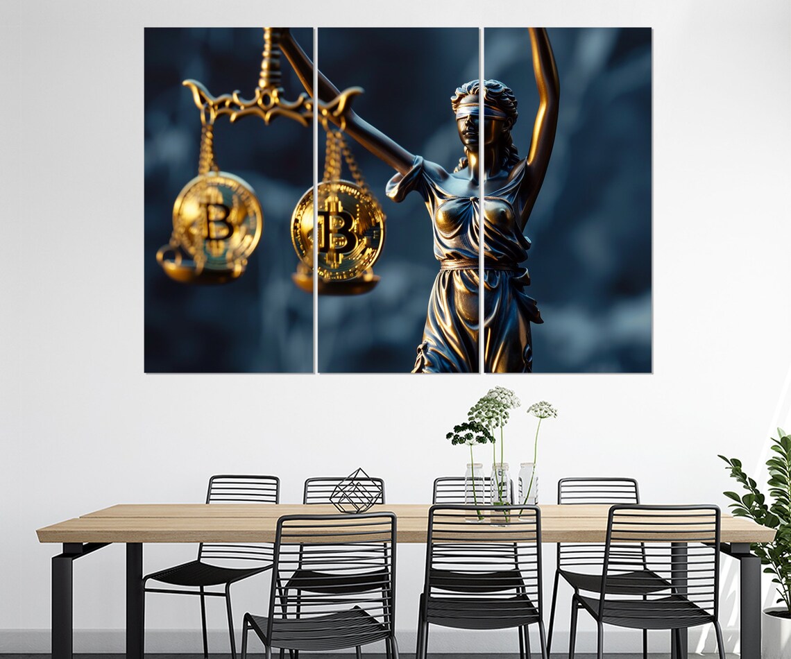 Lady Justice Weighing Bitcoin Scales Crypto Law Office Poster - Image 4