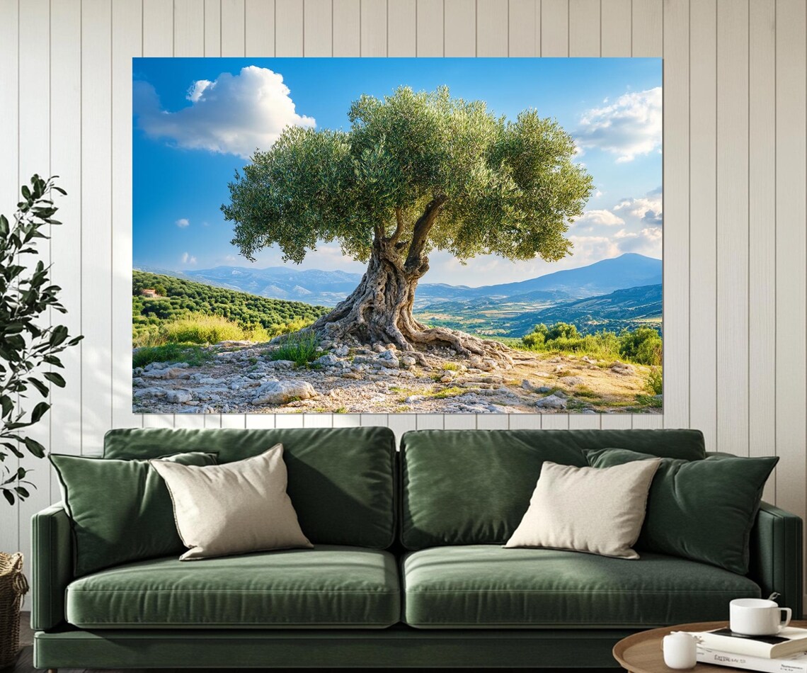 Ancient Olive Tree Painting Print Greek Nature Landscape Old Olive Tree Poster Olive Grove Print Ready To Hang