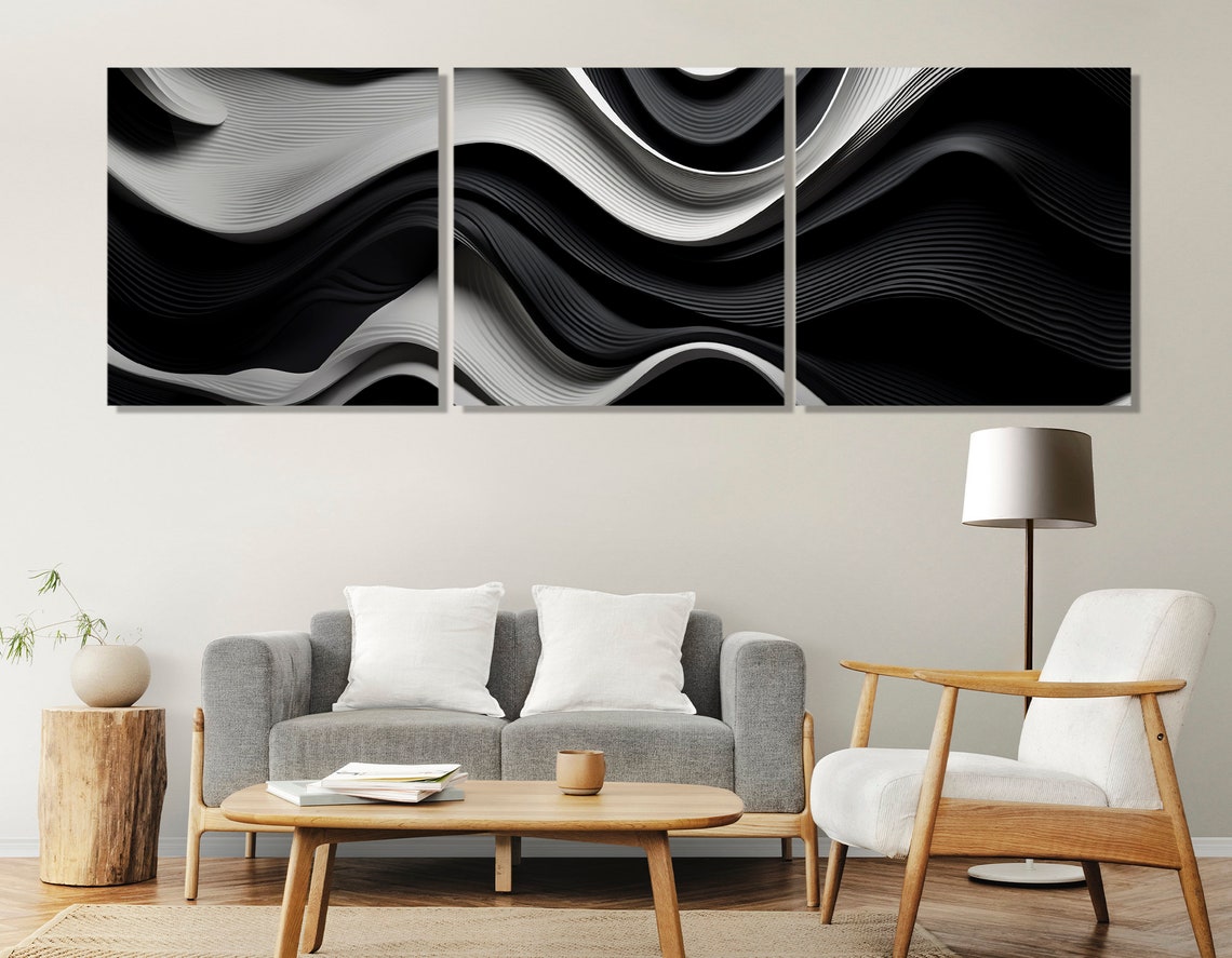 Black And White Abstract Flowing Waves Minimalist Modern Art Poster - Image 4