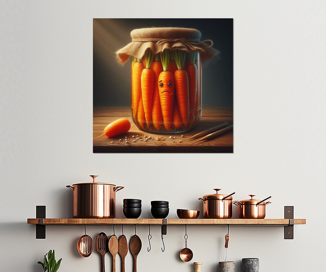 Sad Carrot Pickled In Jar Funny Kitchen Vegetable Wall Art Decor Print - Image 3