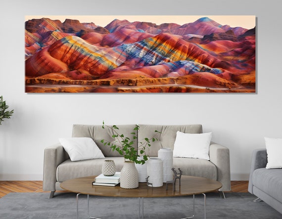 Colorful Zhangye Danxia Landform Print Large Rainbow Mountains Painting Rocks Wall Art Framed And Ready To Hang