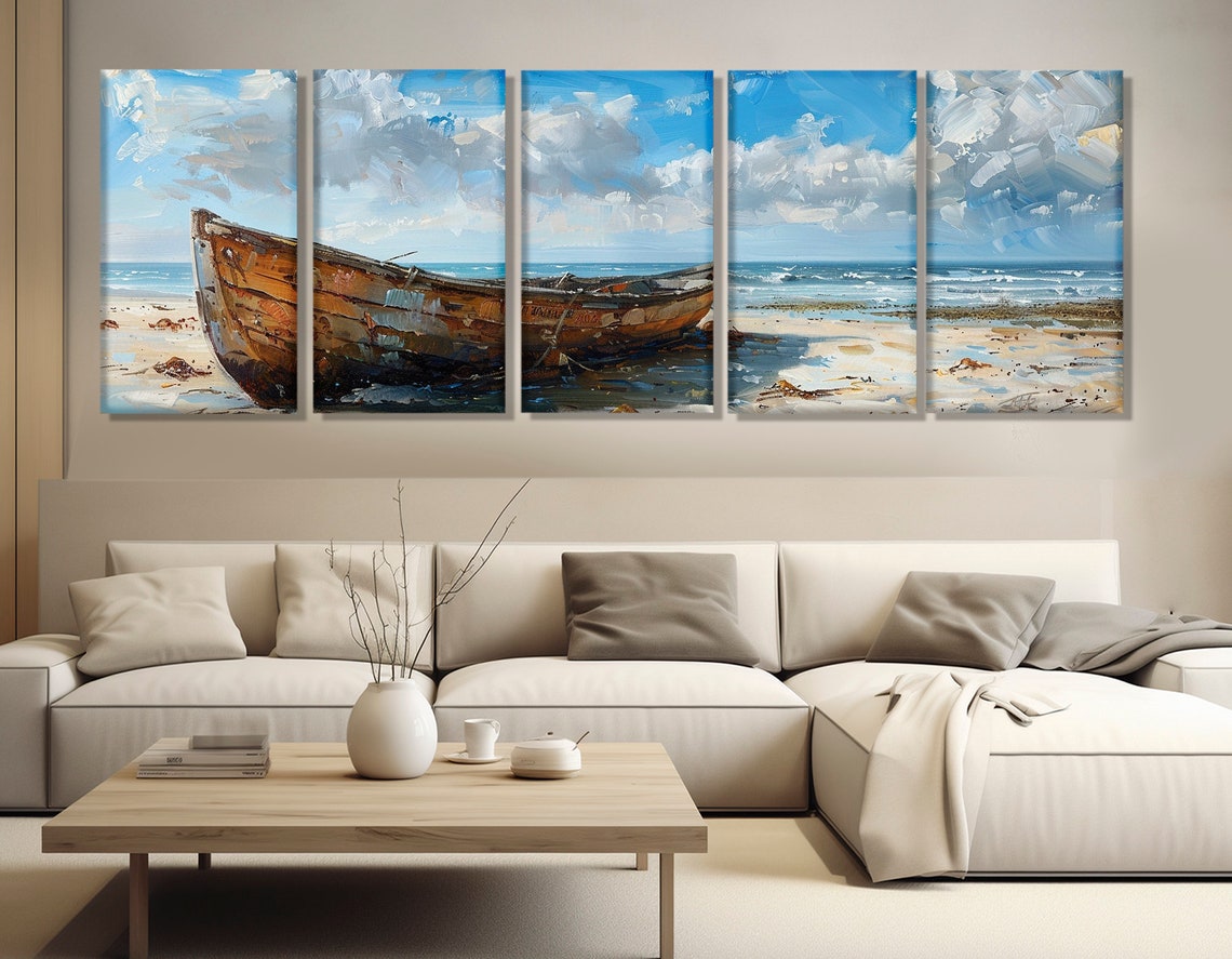 Old Wooden Boat Beached Impressionist Coastal Painting Poster - Image 2
