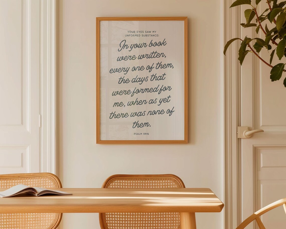 Psalm 139 16 In Your Book Were Written Navy Script Bible Verse Wall Poster - Image 3