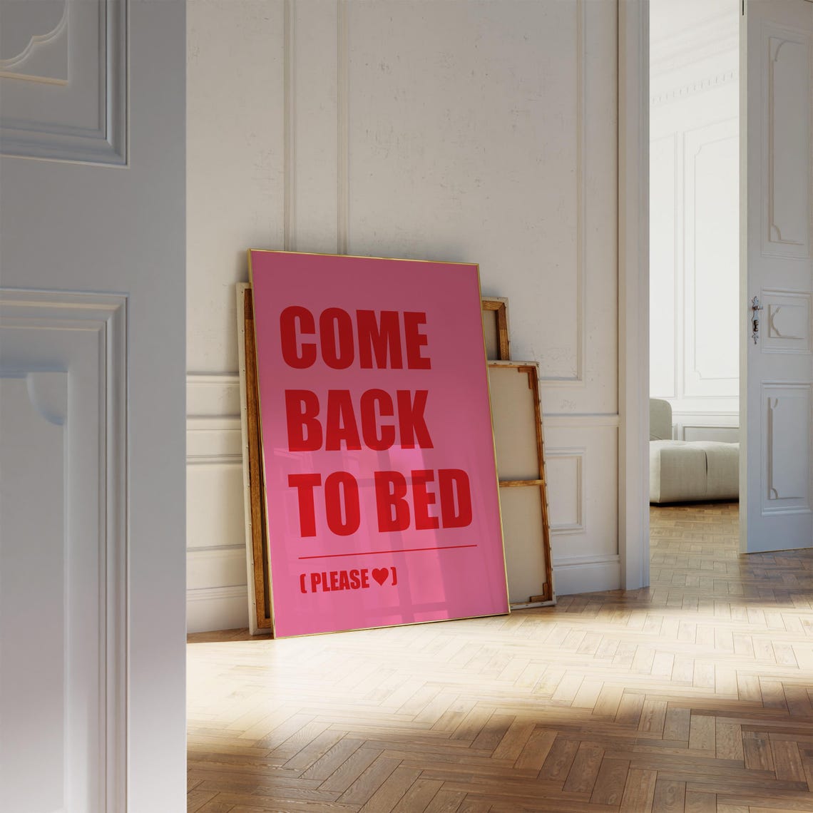 Come Back To Bed Please Red Pink Funny Bedroom Wall Art Poster - Image 3