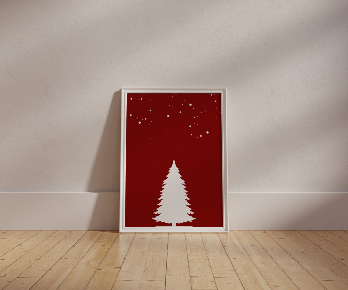 Minimalist Red Christmas Tree Snow Silhouette Holiday Poster - Image 4