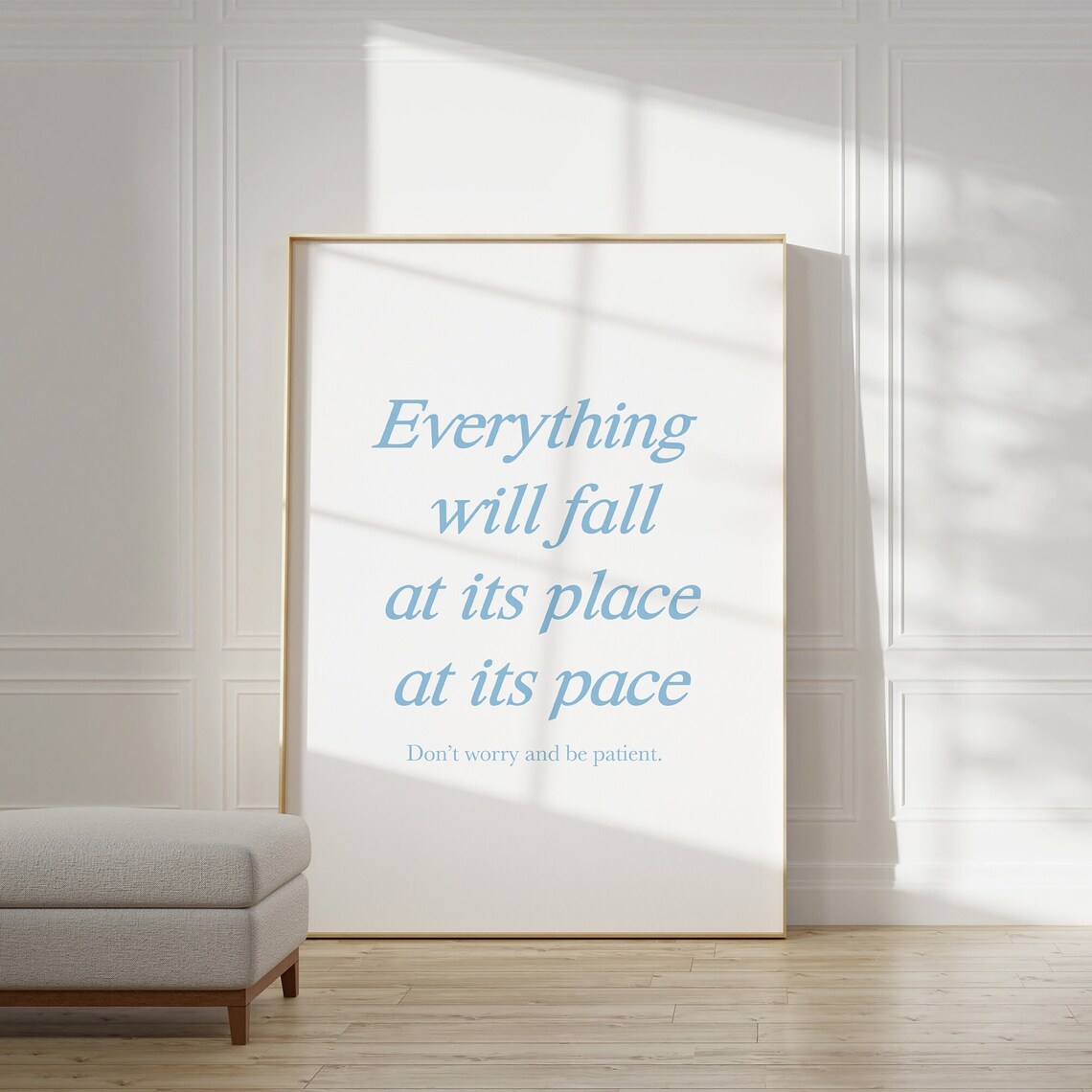 Everything Falls Into Place Blue Script Patience Affirmation Quote Poster - Image 2